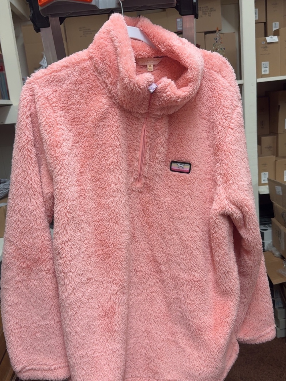 Simply Southern Plush Half-Zip Cowl Neck Sweater - Coral Pink